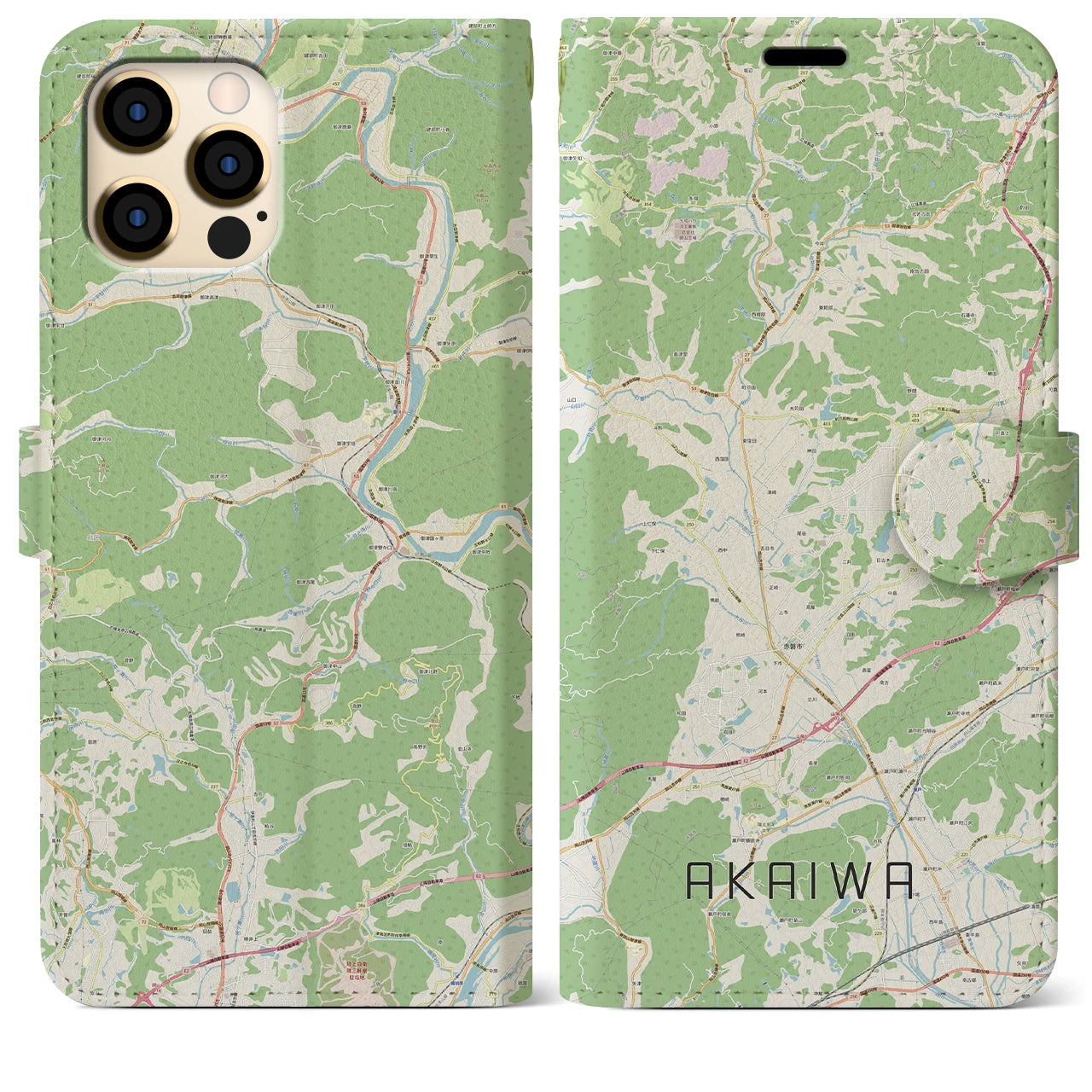 【赤磐(岡山県)】地図柄iPhoneケース(手帳タイプ)ナチュラル・iPhone 12 Pro Max 用