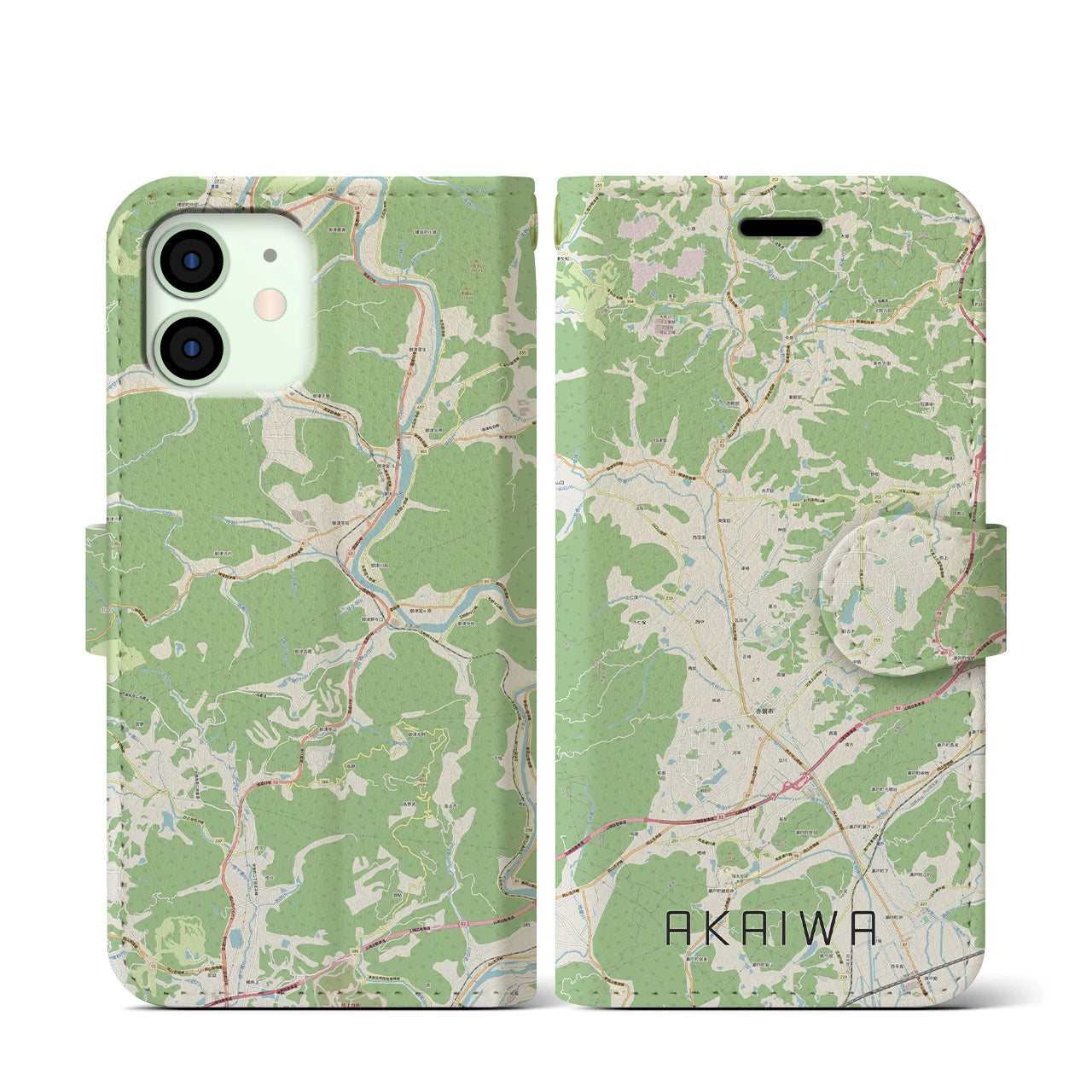【赤磐(岡山県)】地図柄iPhoneケース(手帳タイプ)ナチュラル・iPhone 12 mini 用
