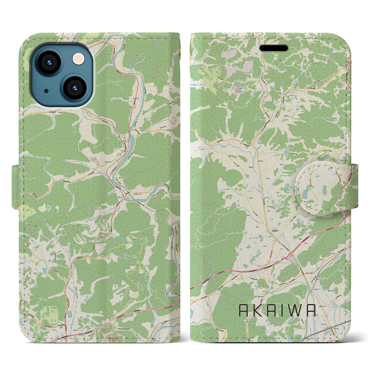 【赤磐(岡山県)】地図柄iPhoneケース(手帳タイプ)ナチュラル・iPhone 13 用