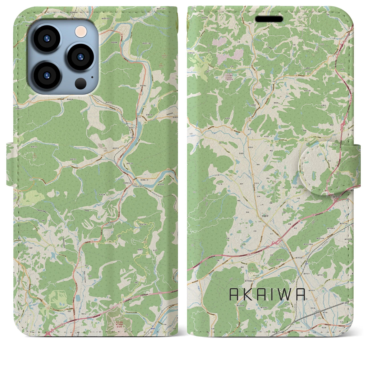 【赤磐(岡山県)】地図柄iPhoneケース(手帳タイプ)ナチュラル・iPhone 13 Pro Max 用