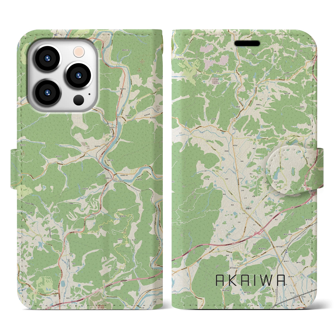 【赤磐(岡山県)】地図柄iPhoneケース(手帳タイプ)ナチュラル・iPhone 13 Pro 用