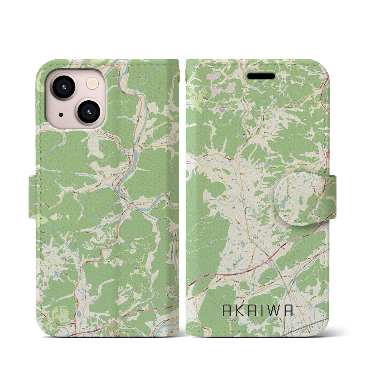 【赤磐(岡山県)】地図柄iPhoneケース(手帳タイプ)ナチュラル・iPhone 13 mini 用