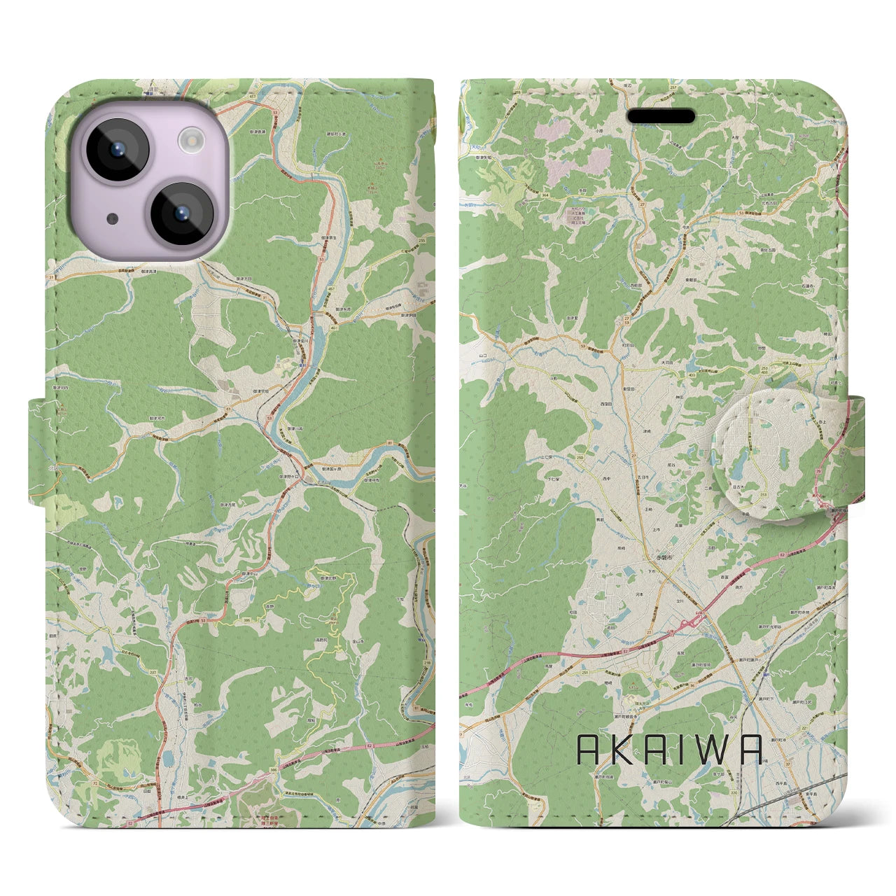 【赤磐(岡山県)】地図柄iPhoneケース(手帳タイプ)ナチュラル・iPhone 14 用