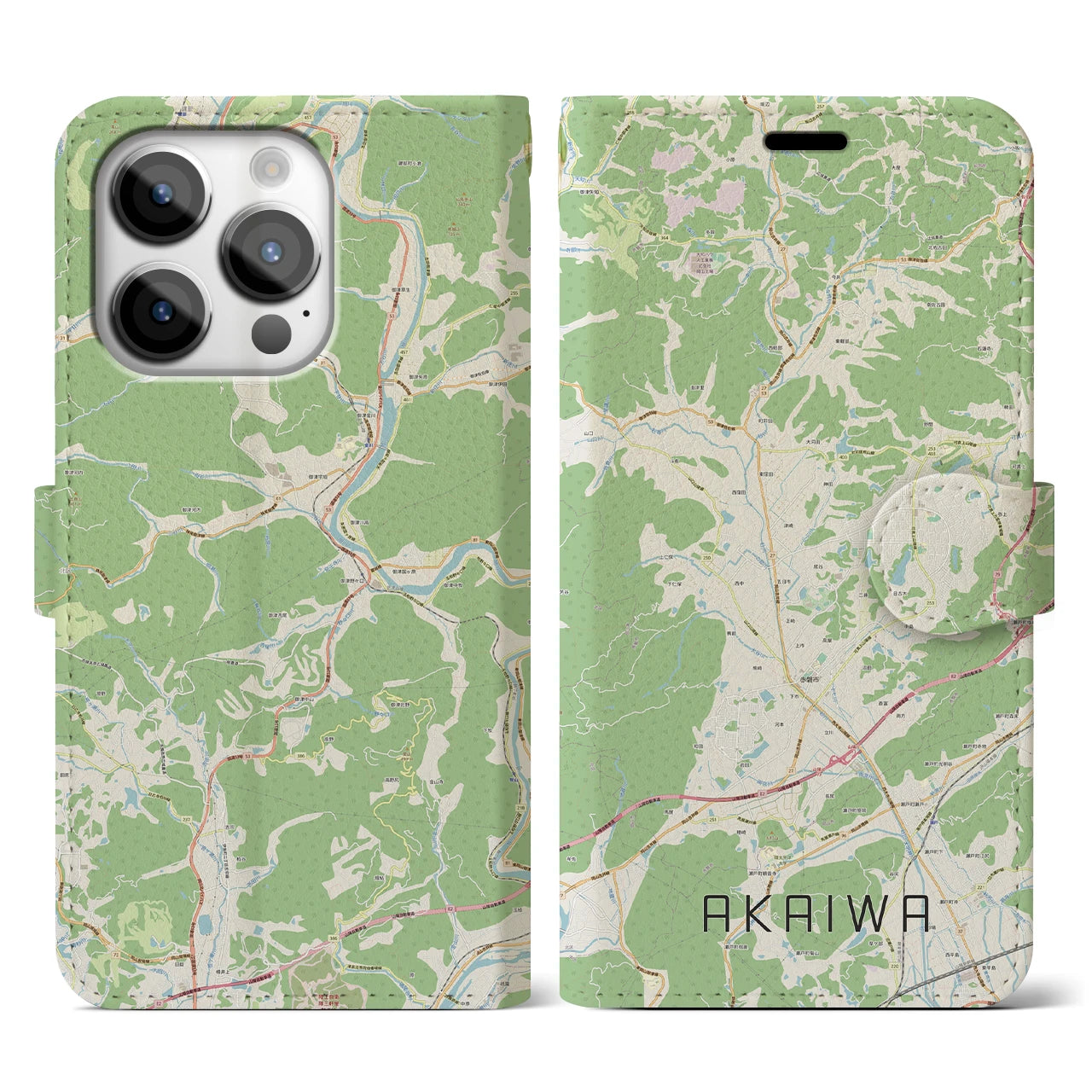 【赤磐(岡山県)】地図柄iPhoneケース(手帳タイプ)ナチュラル・iPhone 14 Pro 用