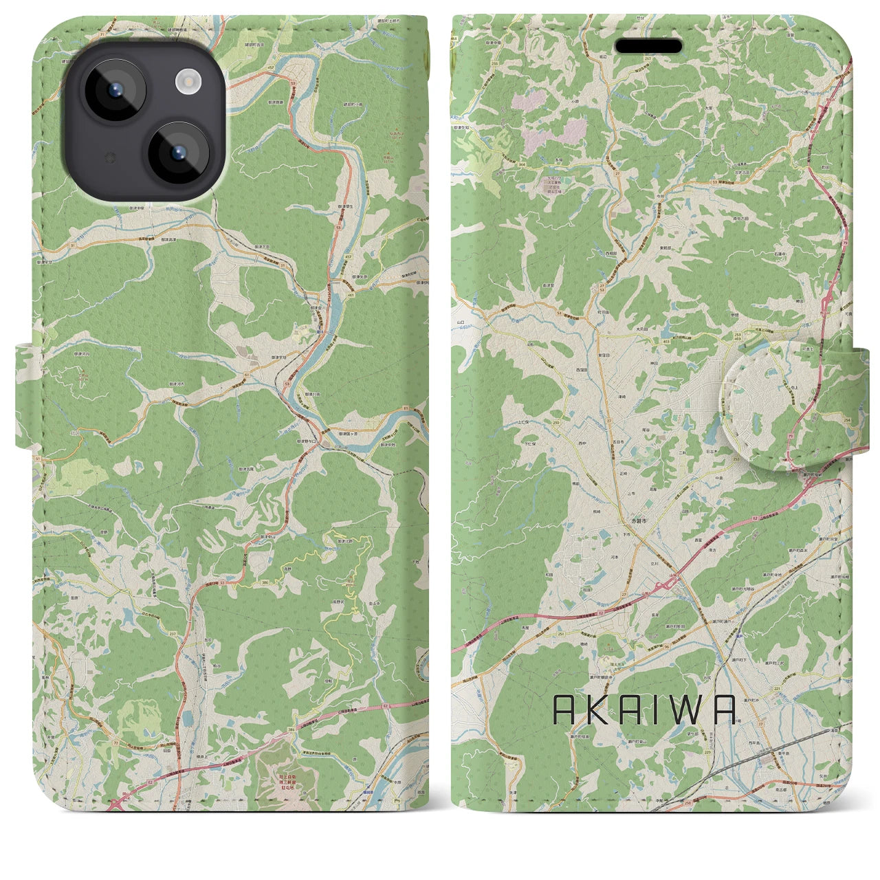 【赤磐(岡山県)】地図柄iPhoneケース(手帳タイプ)ナチュラル・iPhone 14 Plus 用