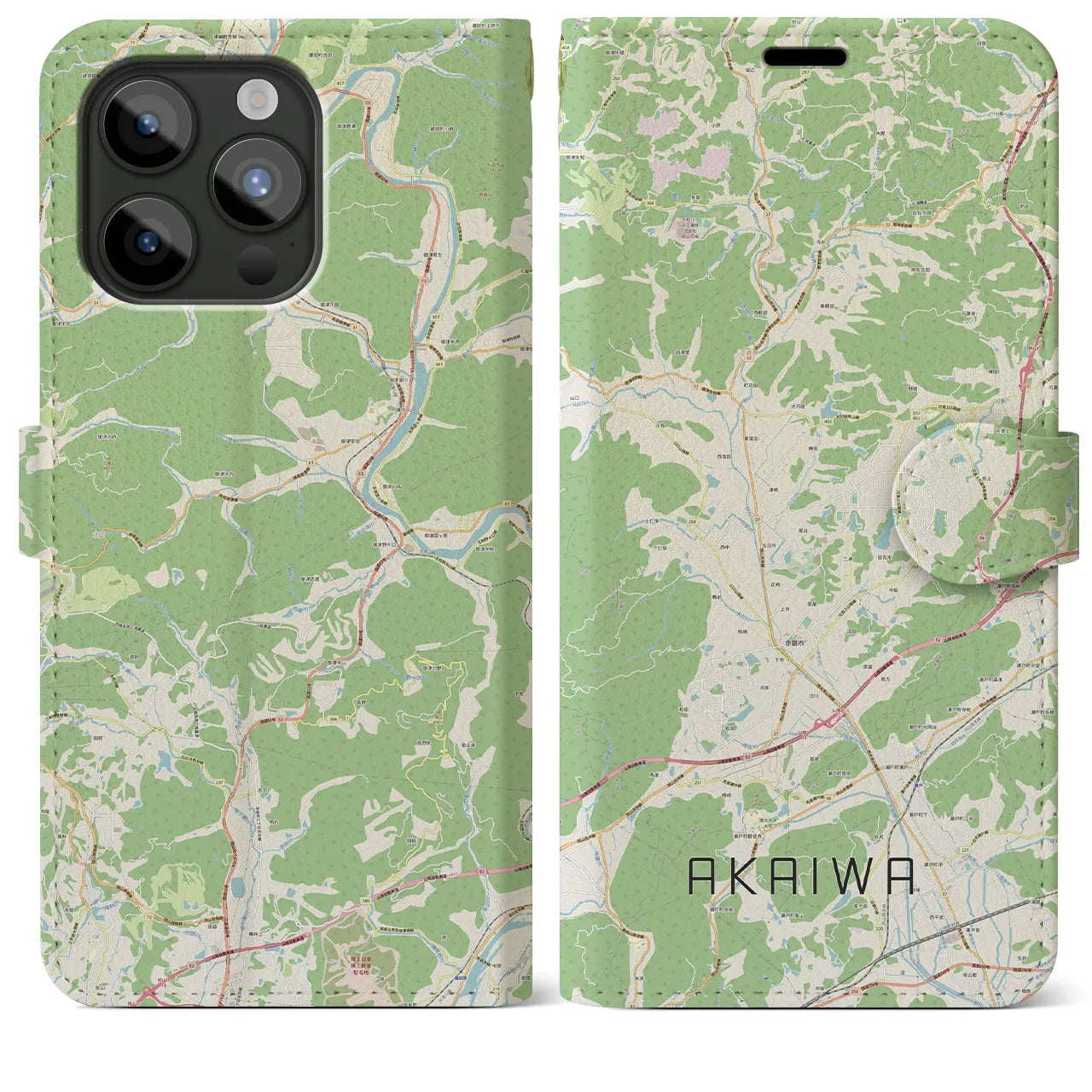 【赤磐(岡山県)】地図柄iPhoneケース(手帳タイプ)ナチュラル・iPhone 15 Pro Max 用
