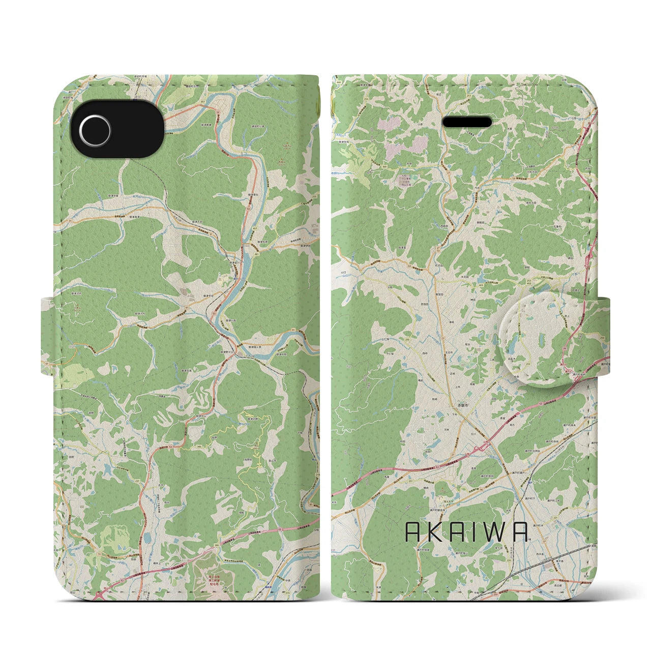 【赤磐(岡山県)】地図柄iPhoneケース(手帳タイプ)ナチュラル・iPhone SE(第3 / 第2世代) / 8 / 7 / 6s / 6 用