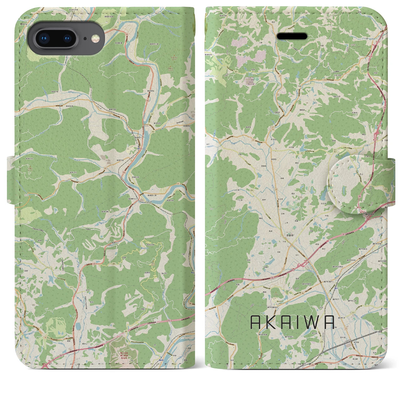 【赤磐(岡山県)】地図柄iPhoneケース(手帳タイプ)ナチュラル・iPhone 8Plus /7Plus / 6sPlus / 6Plus 用