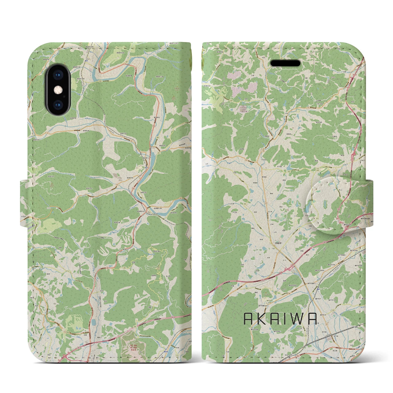 【赤磐(岡山県)】地図柄iPhoneケース(手帳タイプ)ナチュラル・iPhone XS / X 用