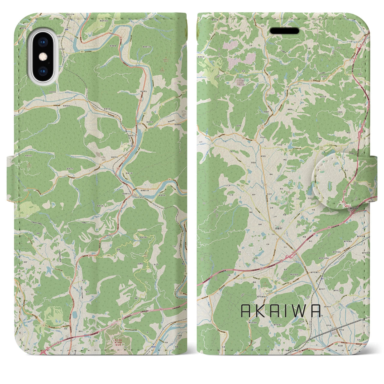 【赤磐(岡山県)】地図柄iPhoneケース(手帳タイプ)ナチュラル・iPhone XS Max 用