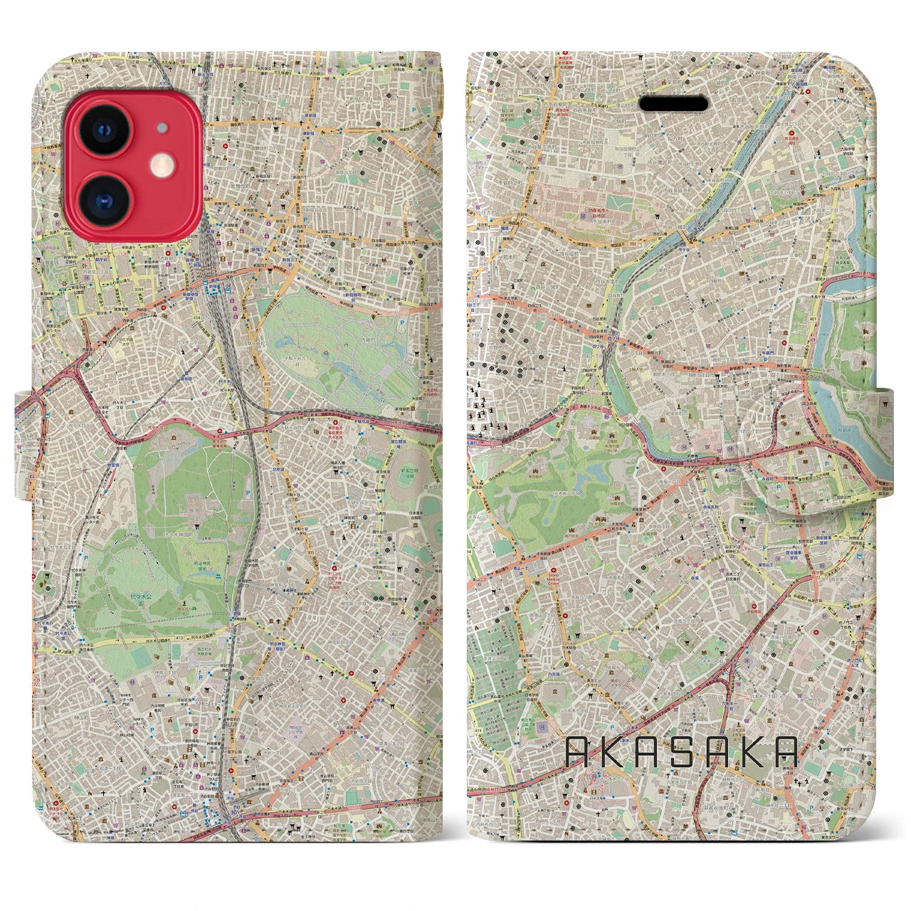 【赤坂(東京都)】地図柄iPhoneケース(手帳タイプ)ナチュラル・iPhone 11 用