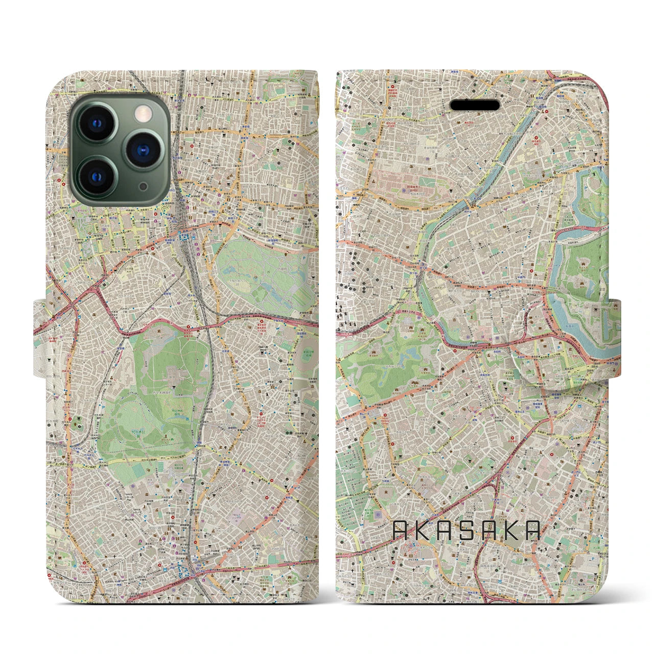 【赤坂(東京都)】地図柄iPhoneケース(手帳タイプ)ナチュラル・iPhone 11 Pro 用