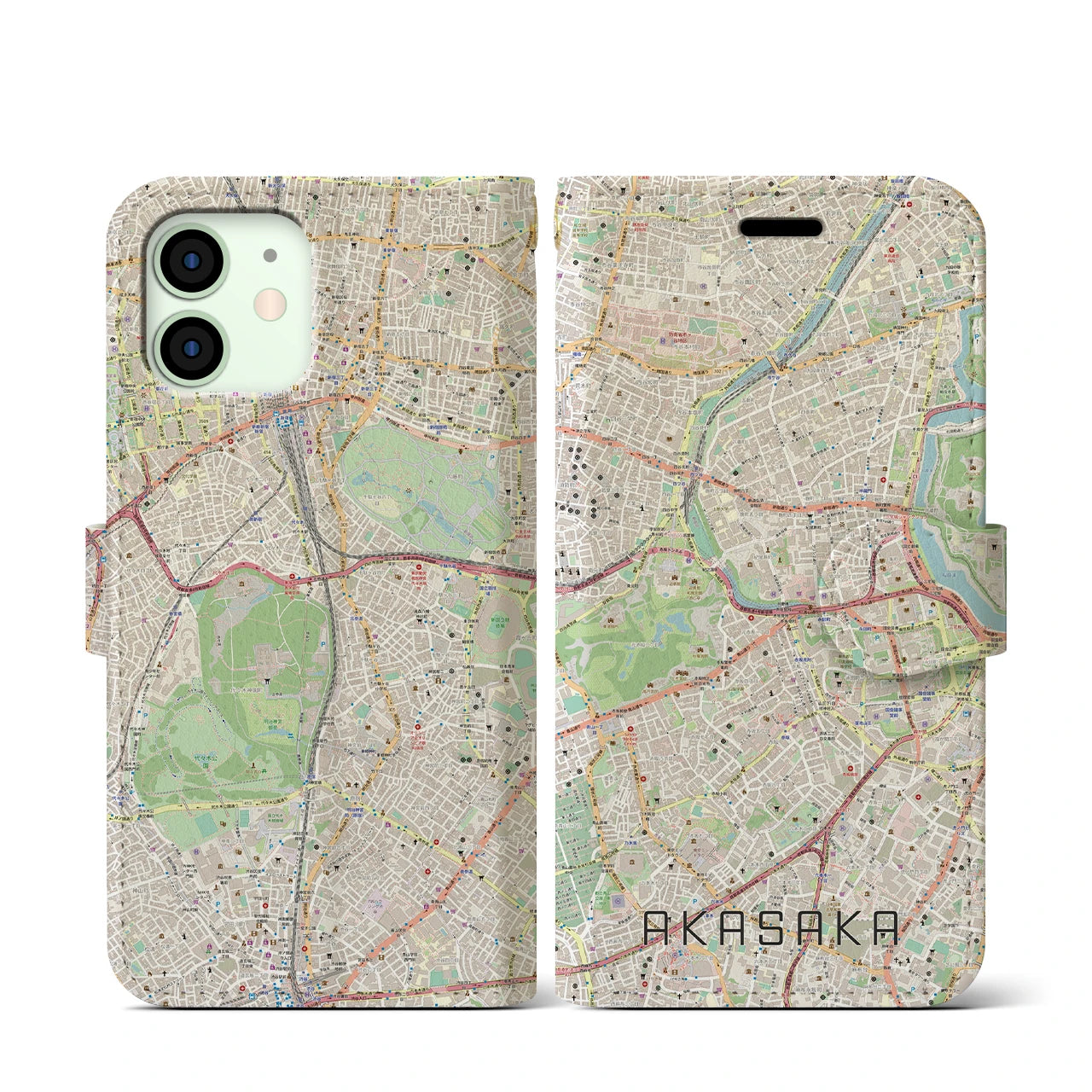 【赤坂(東京都)】地図柄iPhoneケース(手帳タイプ)ナチュラル・iPhone 12 mini 用