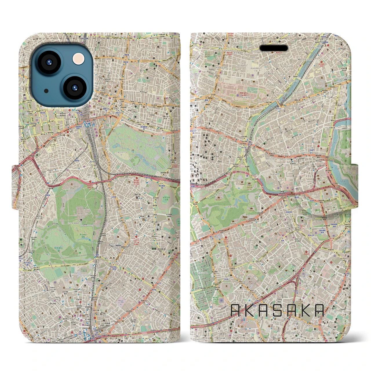 【赤坂(東京都)】地図柄iPhoneケース(手帳タイプ)ナチュラル・iPhone 13 用