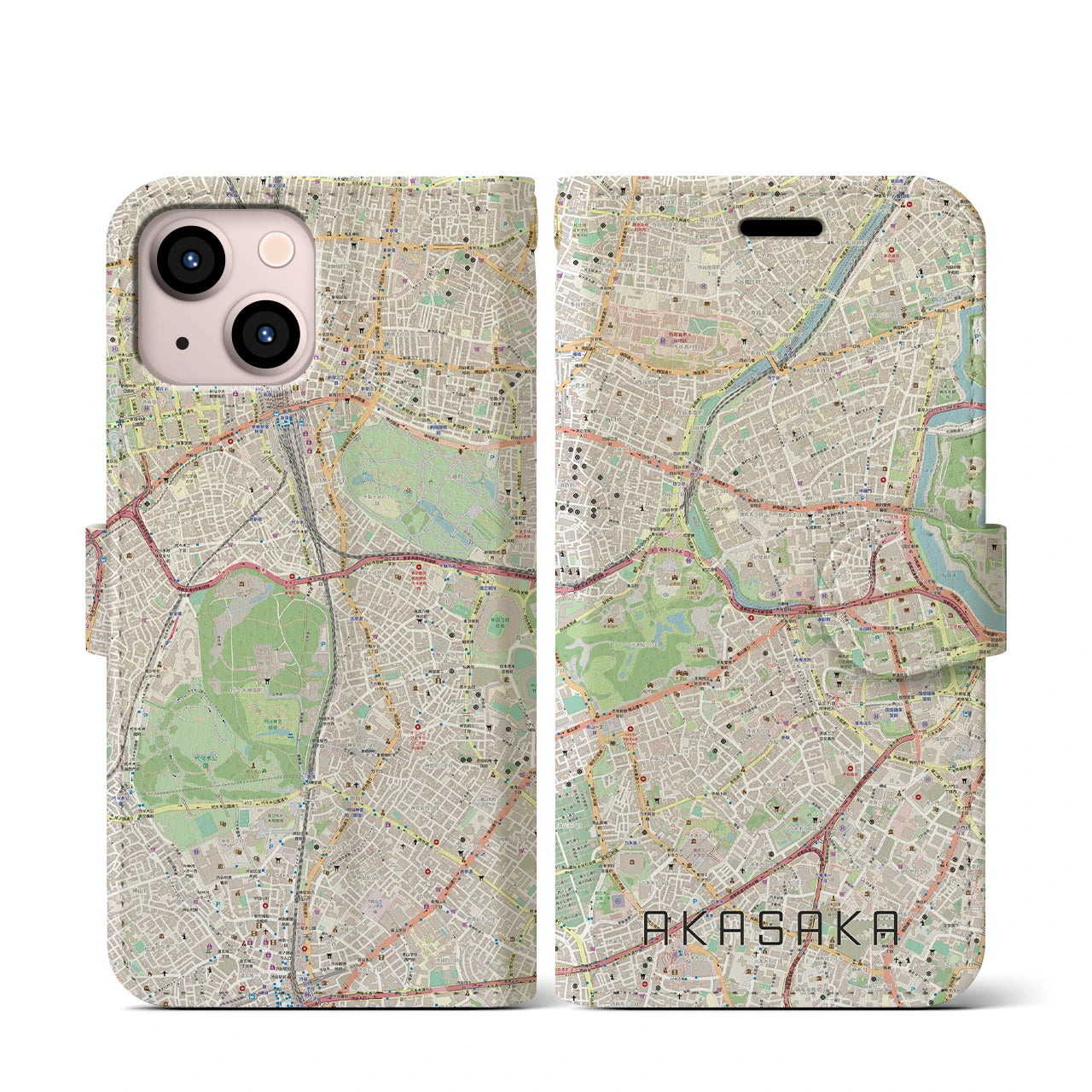 【赤坂(東京都)】地図柄iPhoneケース(手帳タイプ)ナチュラル・iPhone 13 mini 用