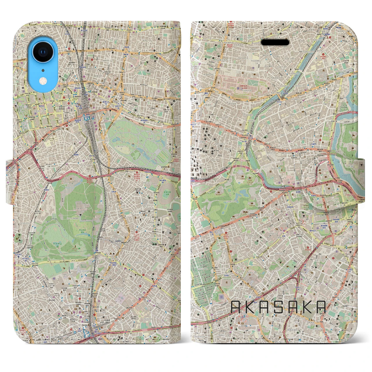 【赤坂(東京都)】地図柄iPhoneケース(手帳タイプ)ナチュラル・iPhone XR 用
