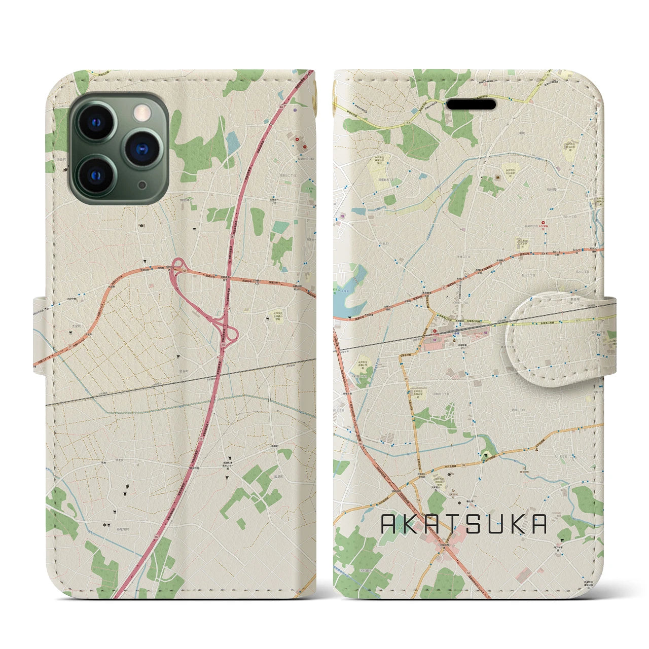 【赤塚(茨城県)】地図柄iPhoneケース(手帳タイプ)ナチュラル・iPhone 11 Pro 用