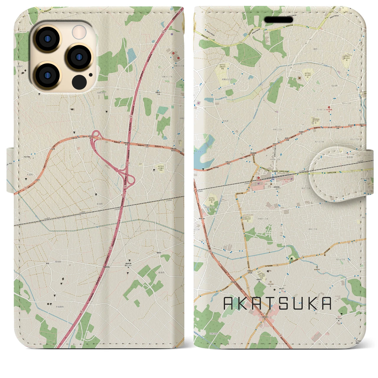 【赤塚(茨城県)】地図柄iPhoneケース(手帳タイプ)ナチュラル・iPhone 12 Pro Max 用