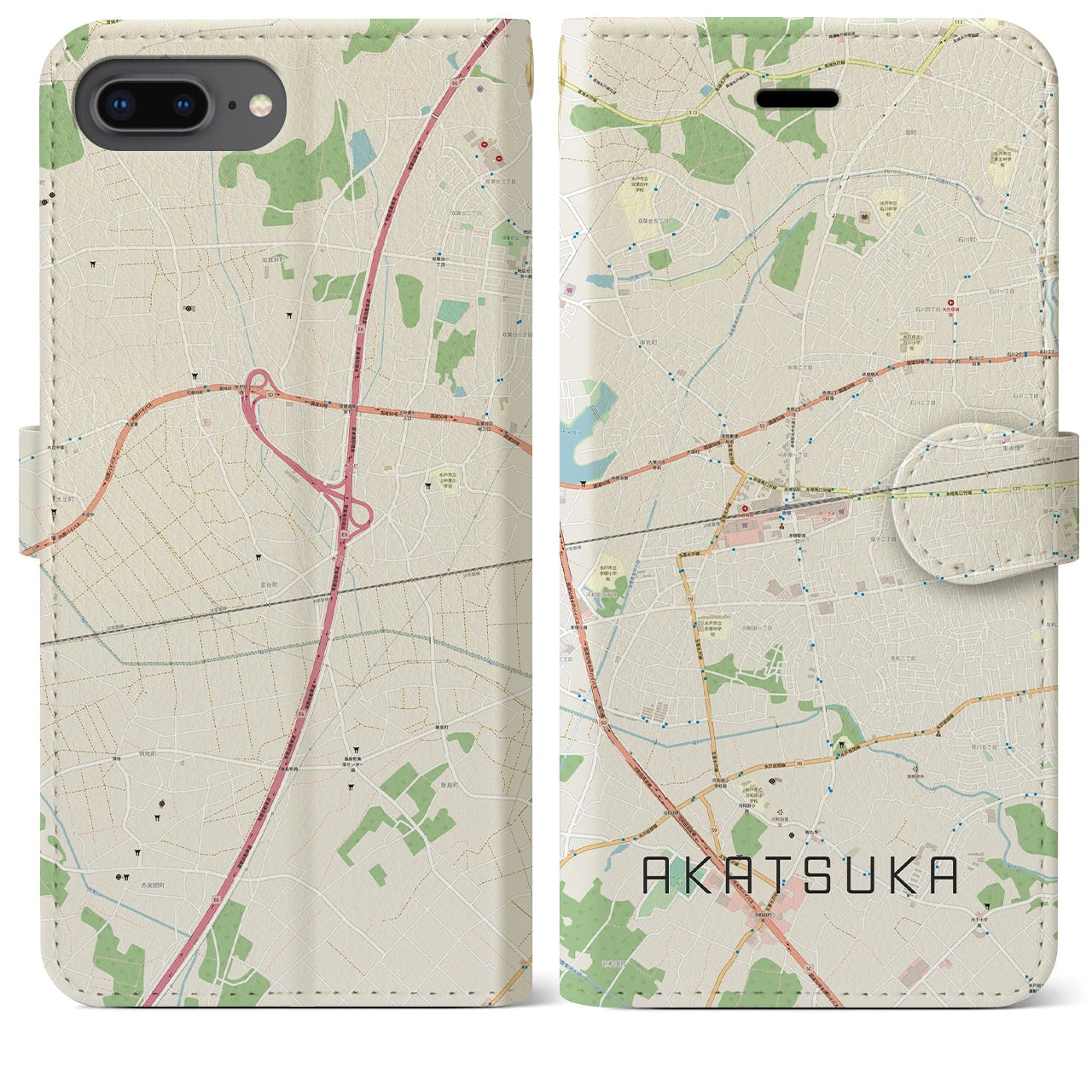 【赤塚(茨城県)】地図柄iPhoneケース(手帳タイプ)ナチュラル・iPhone 8Plus /7Plus / 6sPlus / 6Plus 用