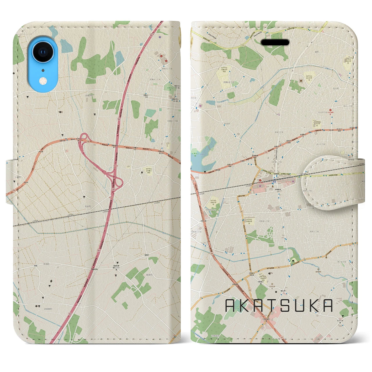 【赤塚(茨城県)】地図柄iPhoneケース(手帳タイプ)ナチュラル・iPhone XR 用