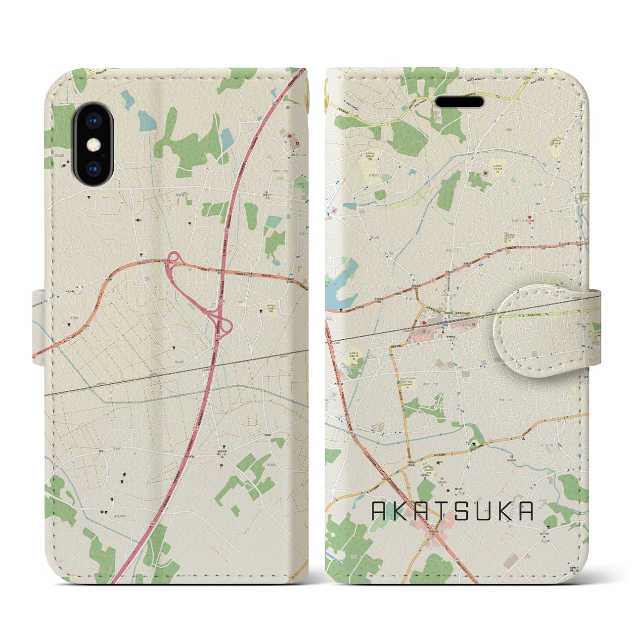 【赤塚(茨城県)】地図柄iPhoneケース(手帳タイプ)ナチュラル・iPhone XS / X 用