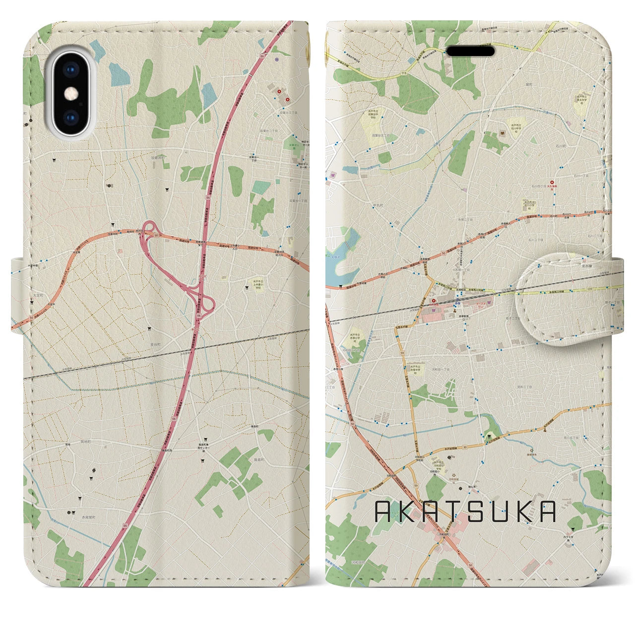 【赤塚(茨城県)】地図柄iPhoneケース(手帳タイプ)ナチュラル・iPhone XS Max 用