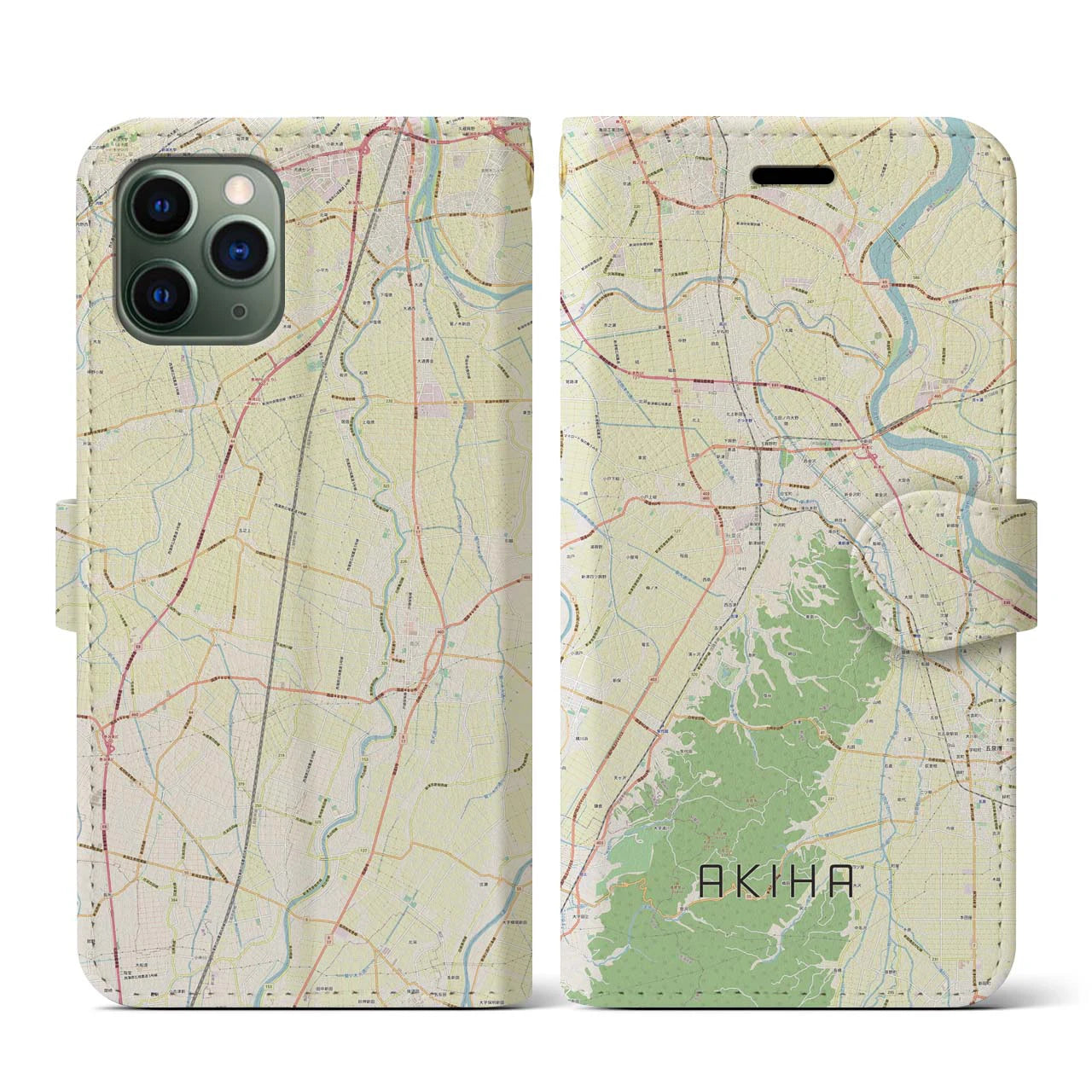 【秋葉(新潟県)】地図柄iPhoneケース(手帳タイプ)ナチュラル・iPhone 11 Pro 用