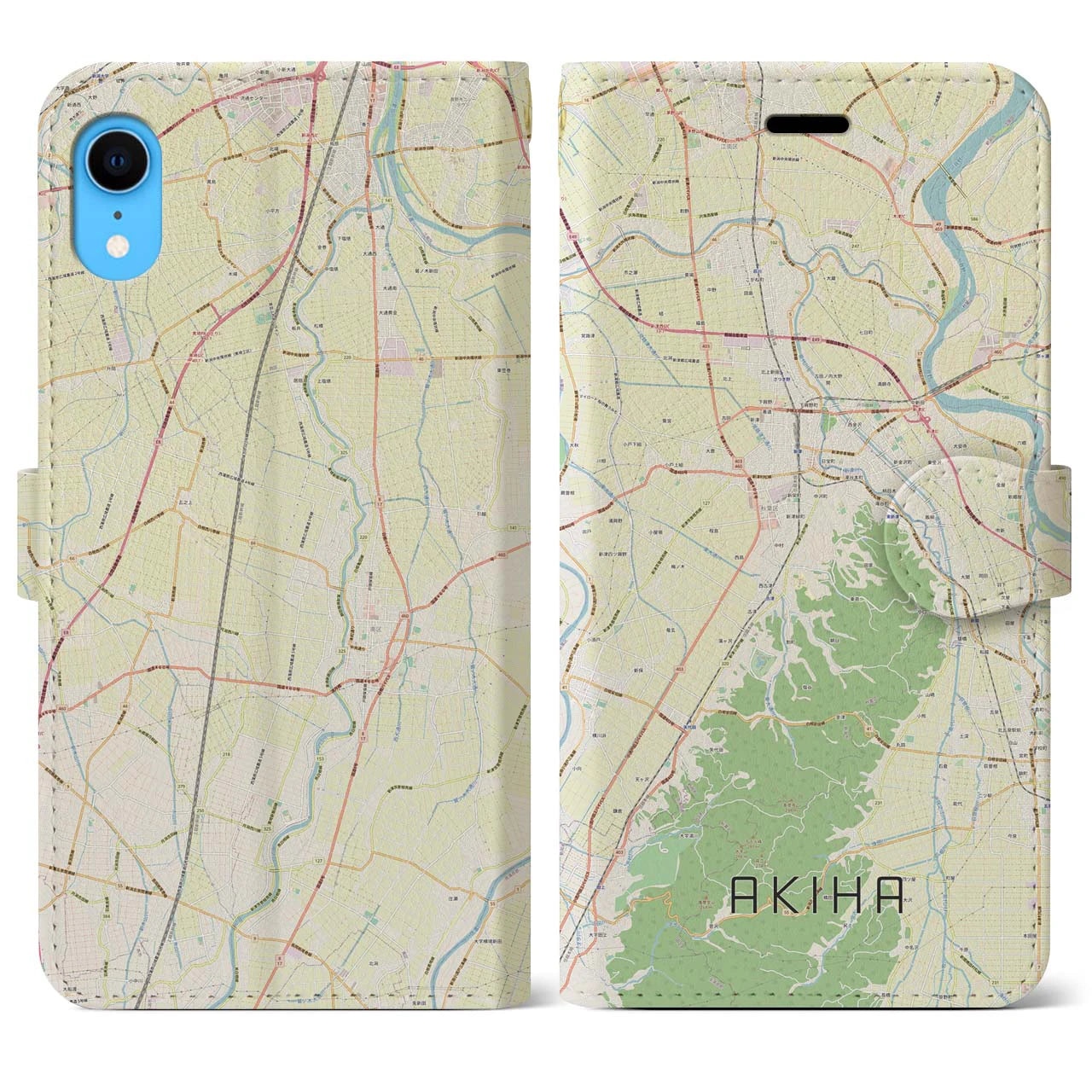 【秋葉(新潟県)】地図柄iPhoneケース(手帳タイプ)ナチュラル・iPhone XR 用