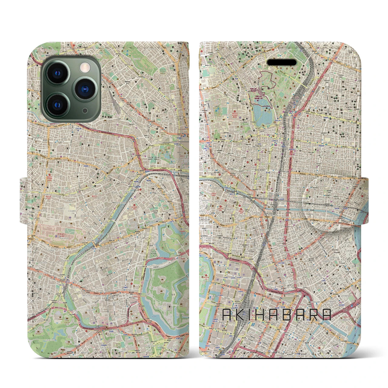 【秋葉原(東京都)】地図柄iPhoneケース(手帳タイプ)ナチュラル・iPhone 11 Pro 用