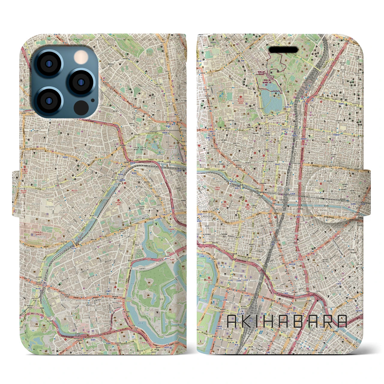 【秋葉原(東京都)】地図柄iPhoneケース(手帳タイプ)ナチュラル・iPhone 12 / 12 Pro 用
