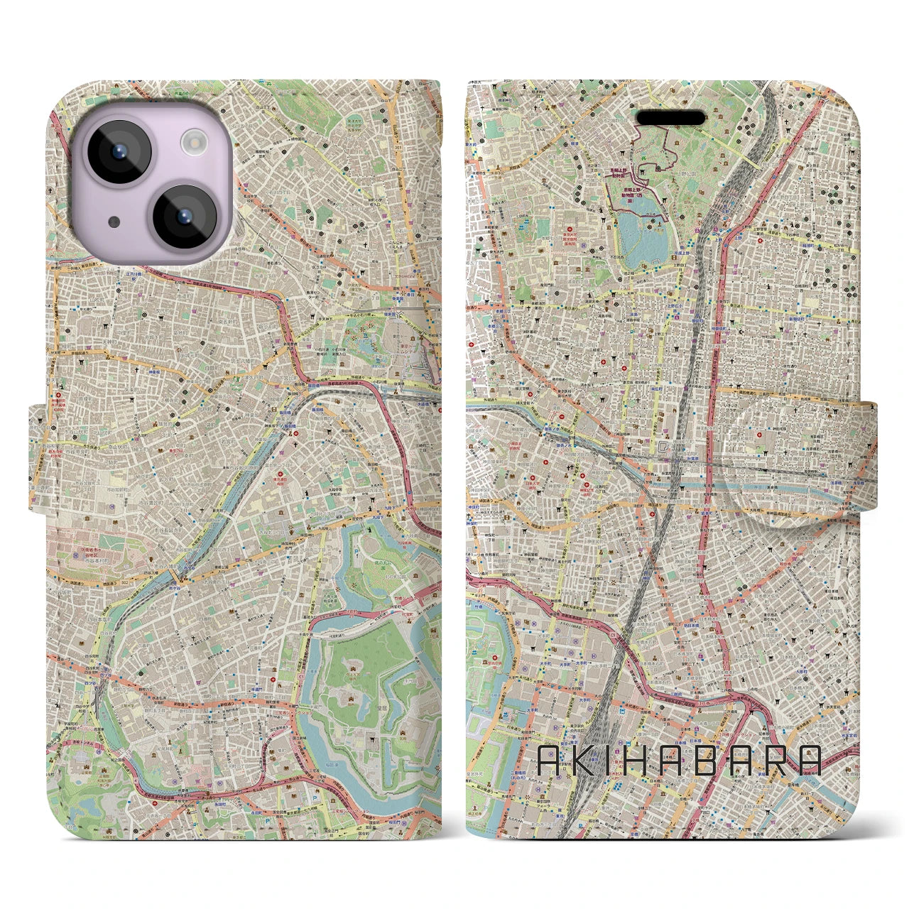【秋葉原(東京都)】地図柄iPhoneケース(手帳タイプ)ナチュラル・iPhone 14 用
