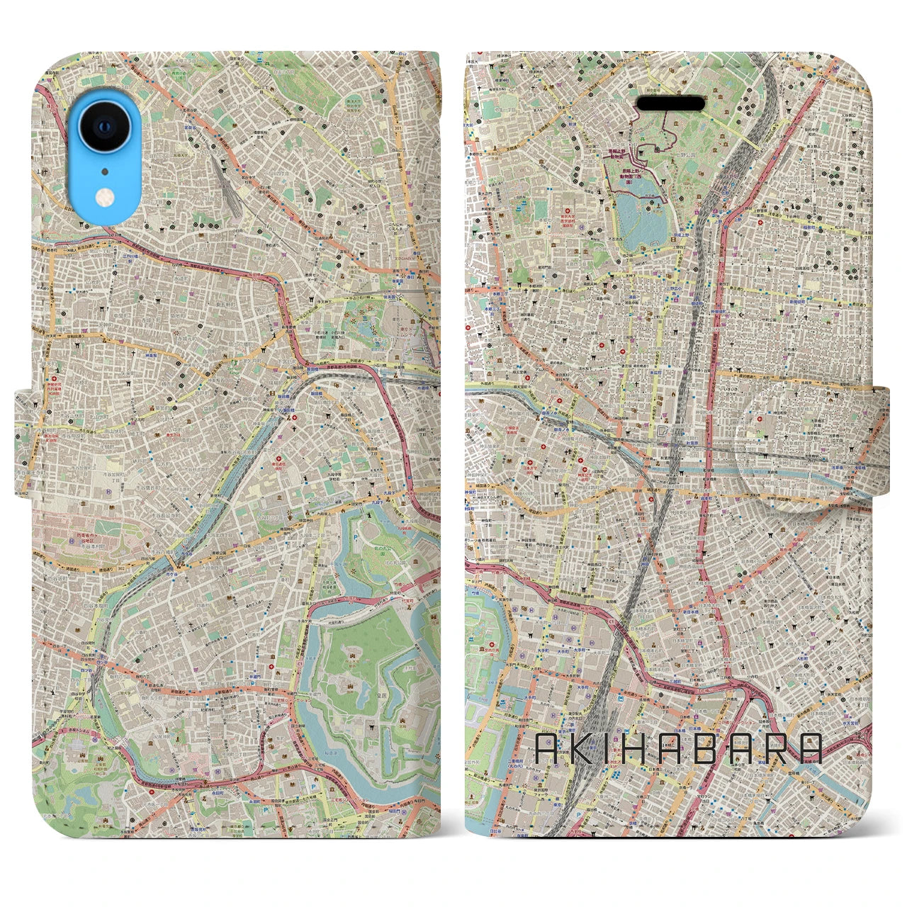 【秋葉原(東京都)】地図柄iPhoneケース(手帳タイプ)ナチュラル・iPhone XR 用