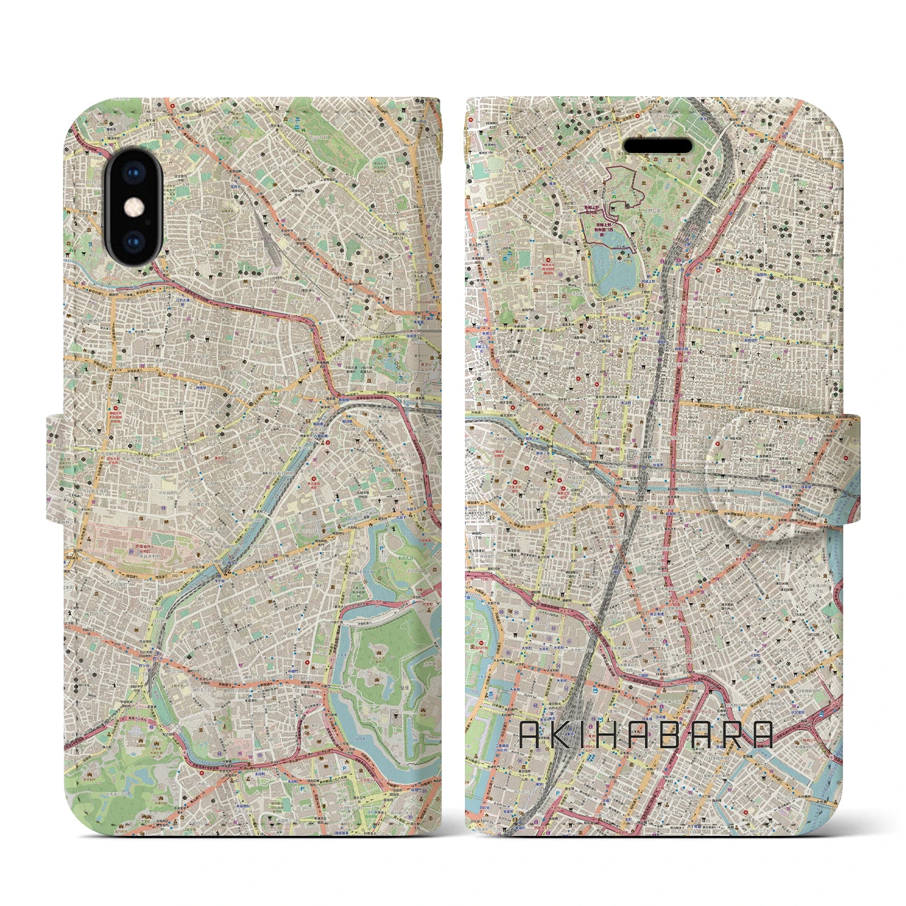 【秋葉原(東京都)】地図柄iPhoneケース(手帳タイプ)ナチュラル・iPhone XS / X 用