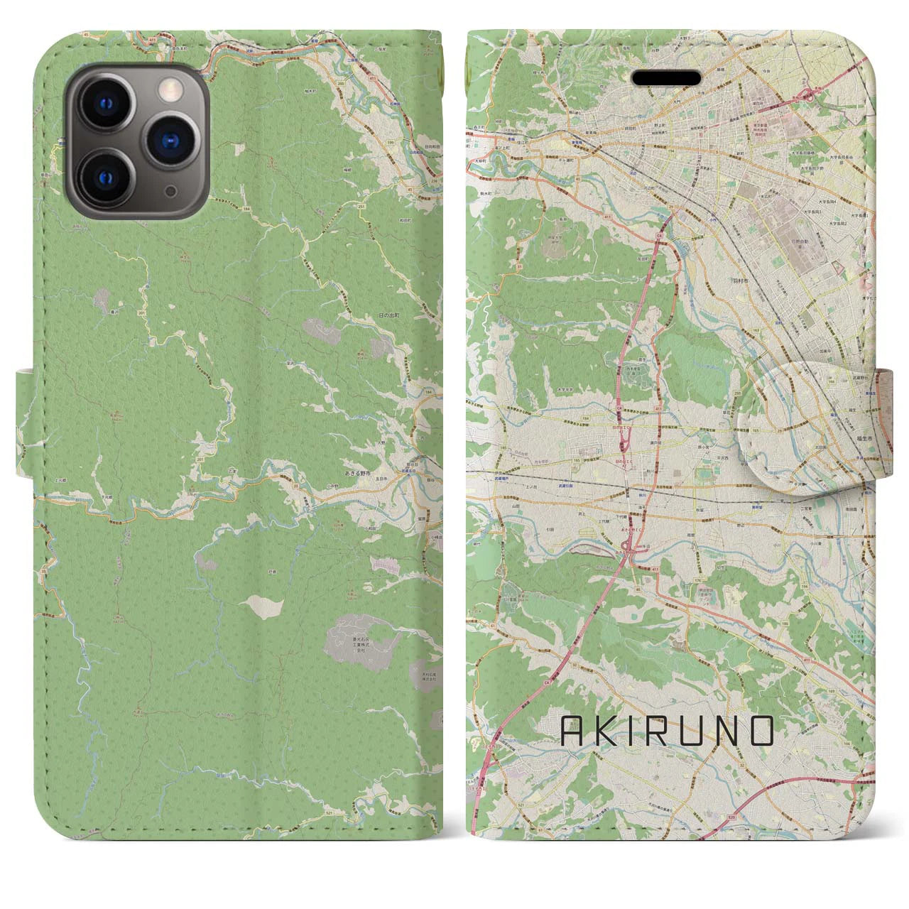 【あきる野(東京都)】地図柄iPhoneケース(手帳タイプ)ナチュラル・iPhone 11 Pro Max 用