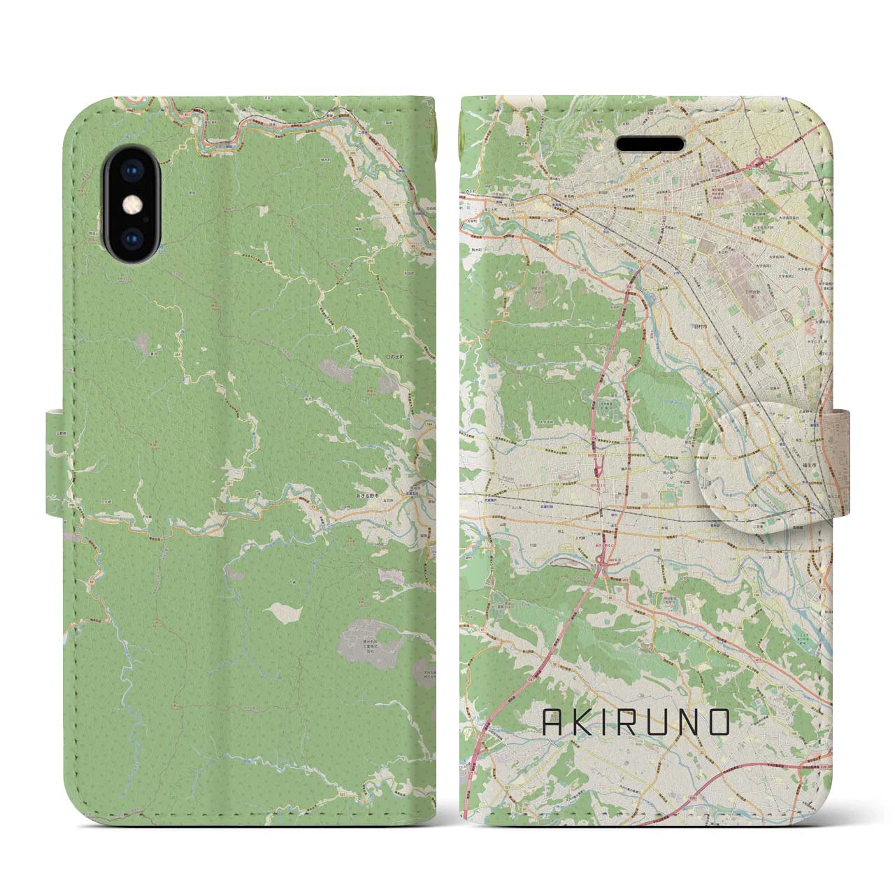 【あきる野(東京都)】地図柄iPhoneケース(手帳タイプ)ナチュラル・iPhone XS / X 用