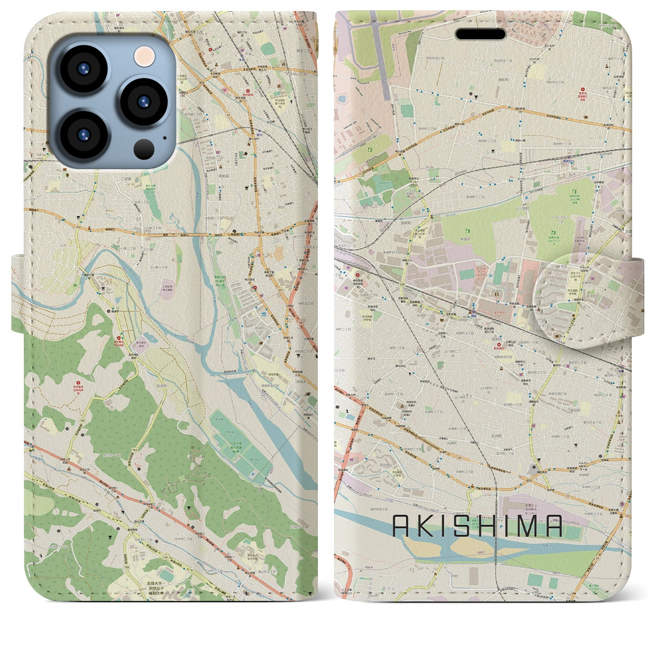 【昭島(東京都)】地図柄iPhoneケース(手帳タイプ)ナチュラル・iPhone 13 Pro Max 用