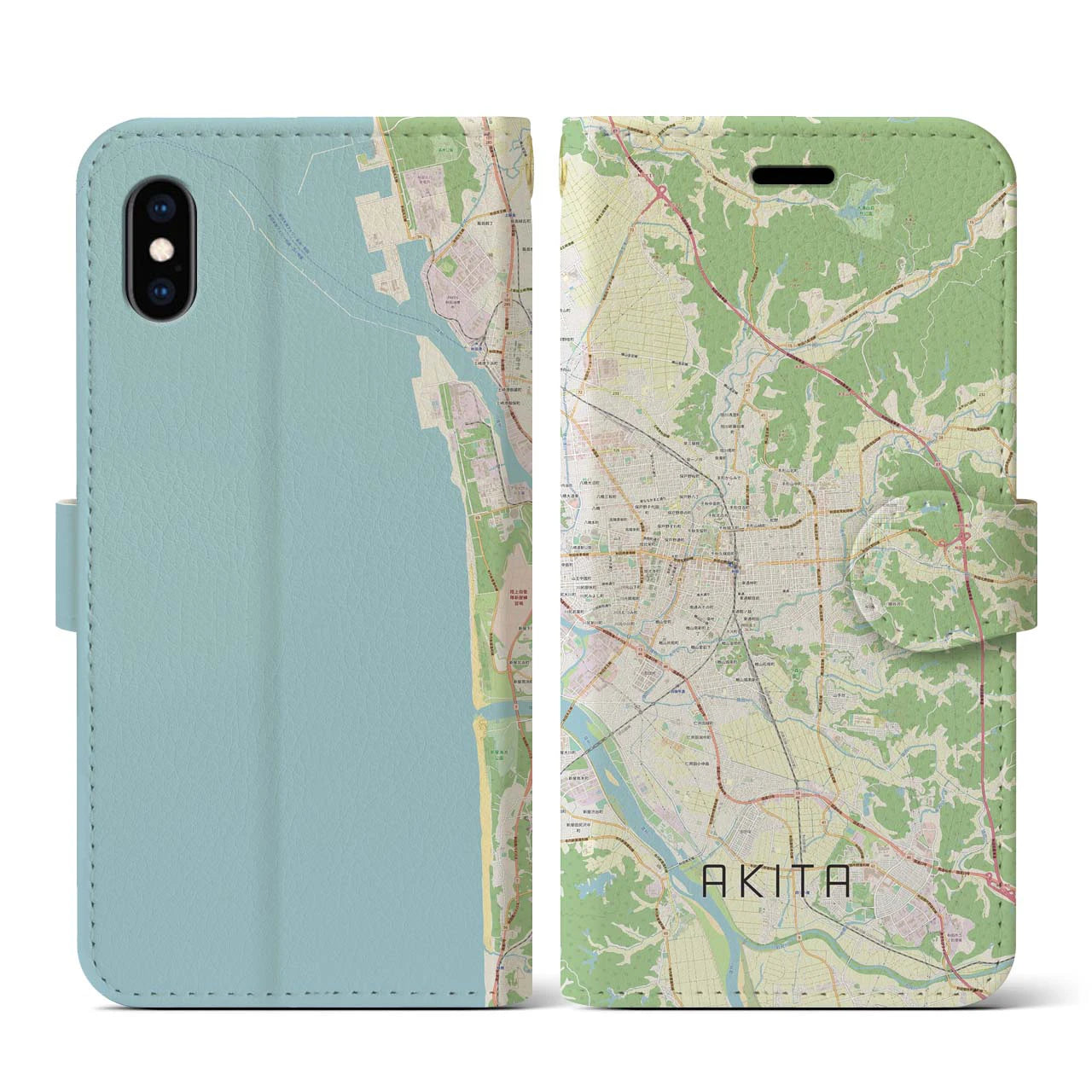 【秋田(秋田県)】地図柄iPhoneケース(手帳タイプ)ナチュラル・iPhone XS / X 用