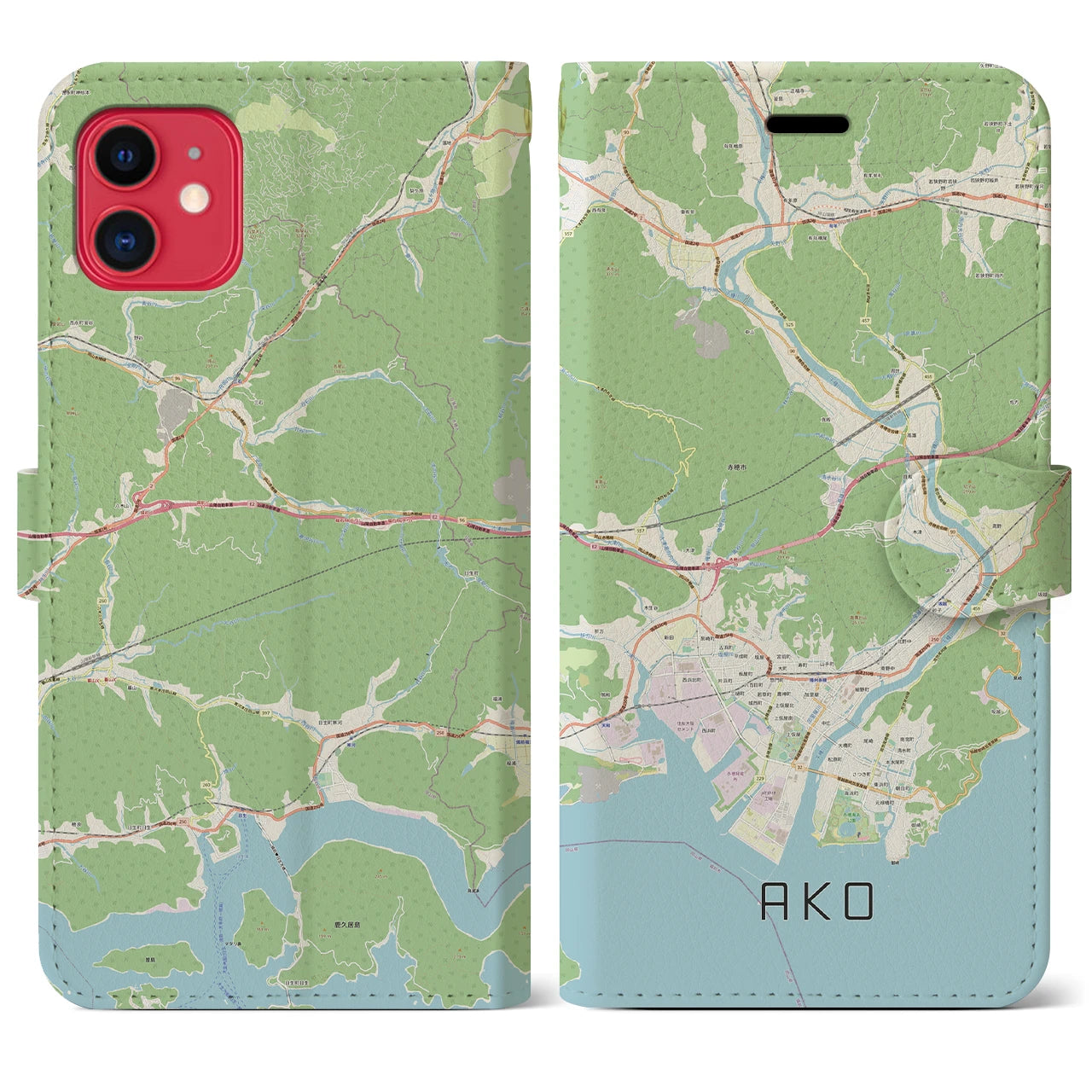 【赤穂(兵庫県)】地図柄iPhoneケース(手帳タイプ)ナチュラル・iPhone 11 用