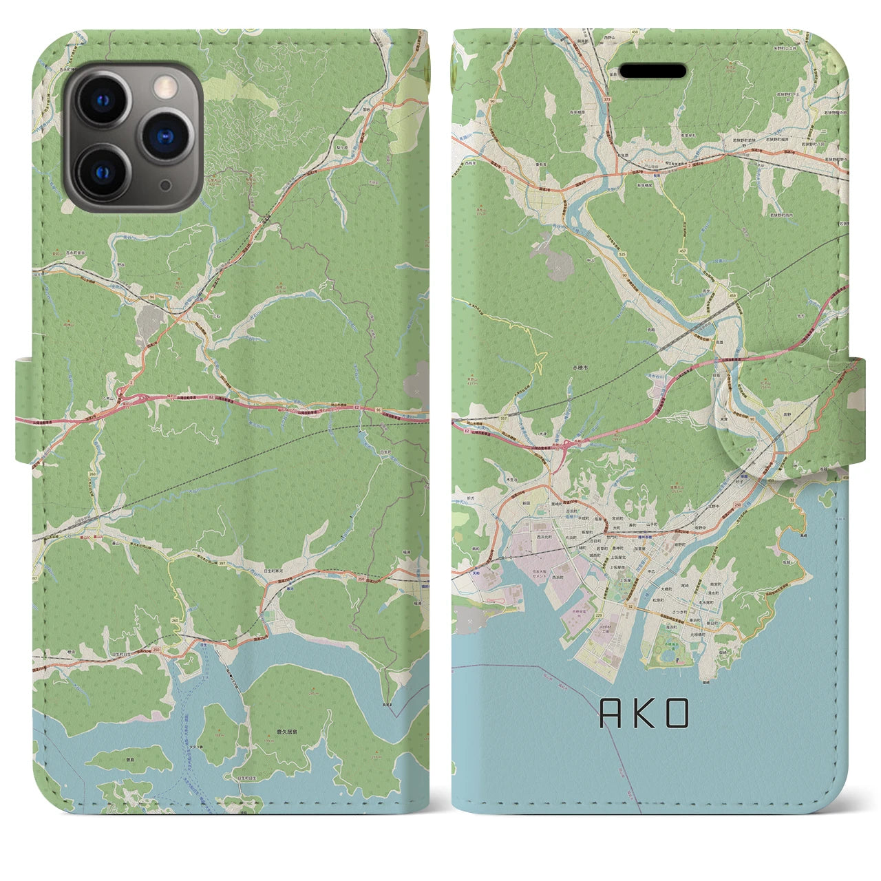 【赤穂(兵庫県)】地図柄iPhoneケース(手帳タイプ)ナチュラル・iPhone 11 Pro Max 用