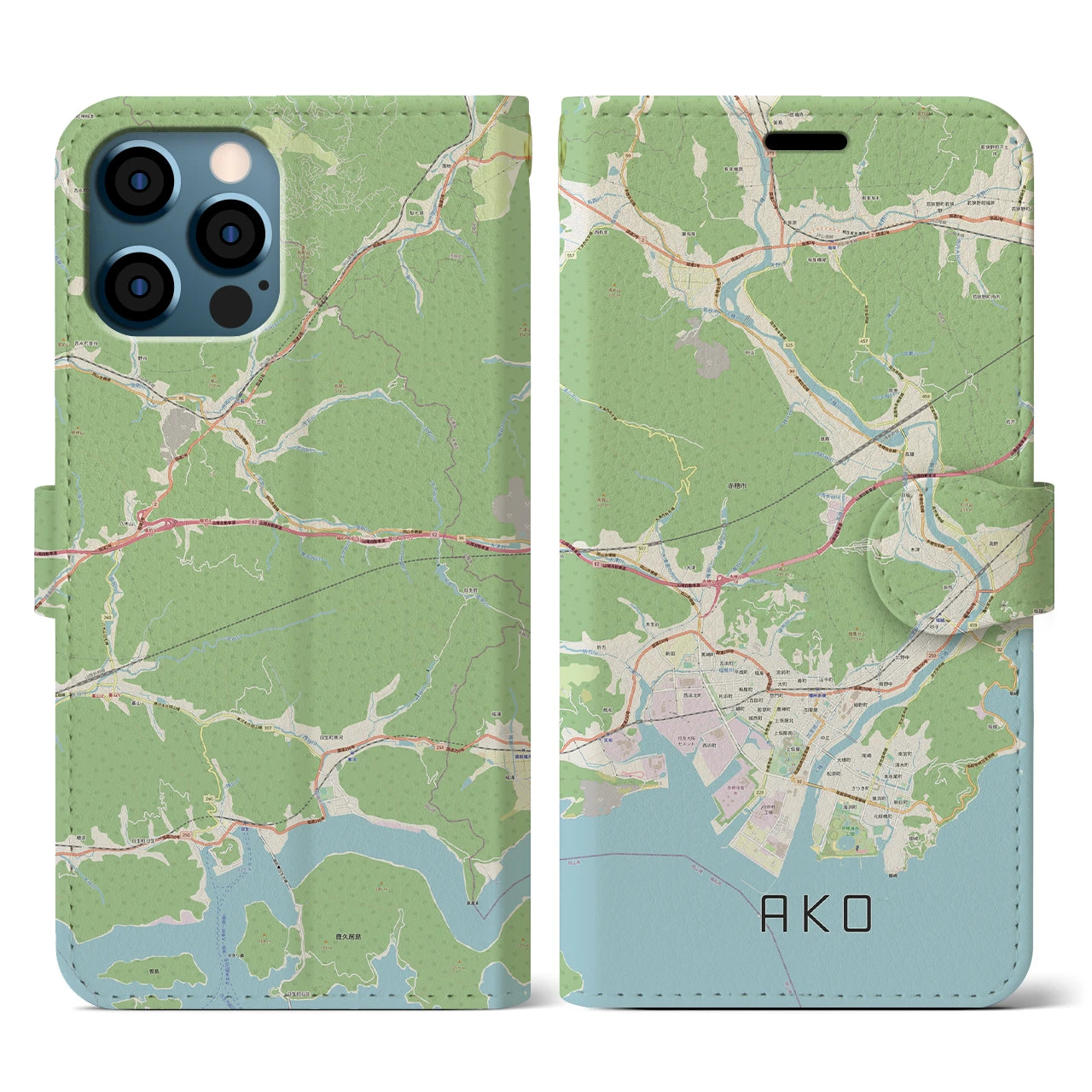【赤穂(兵庫県)】地図柄iPhoneケース(手帳タイプ)ナチュラル・iPhone 12 / 12 Pro 用