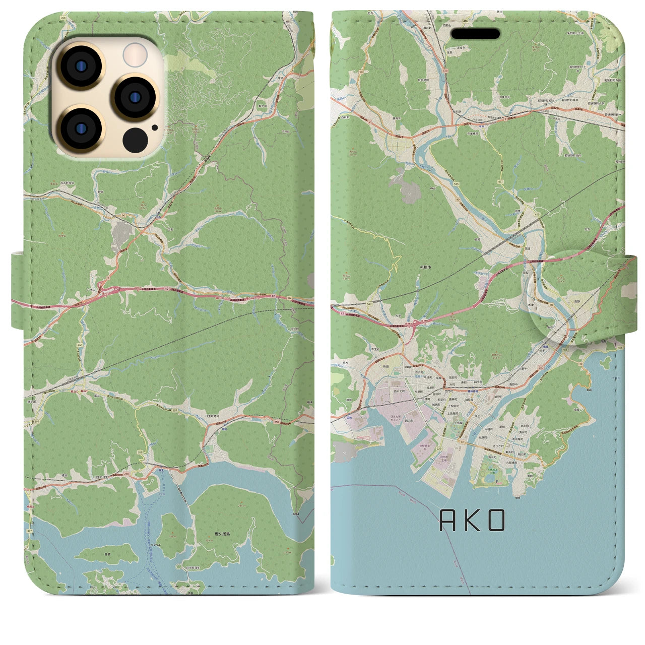 【赤穂(兵庫県)】地図柄iPhoneケース(手帳タイプ)ナチュラル・iPhone 12 Pro Max 用