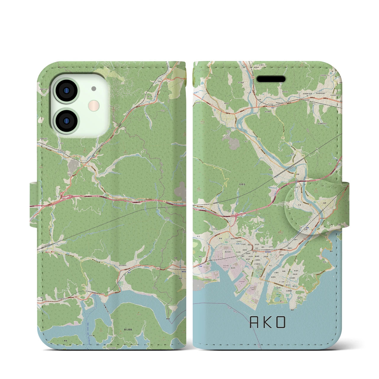 【赤穂(兵庫県)】地図柄iPhoneケース(手帳タイプ)ナチュラル・iPhone 12 mini 用