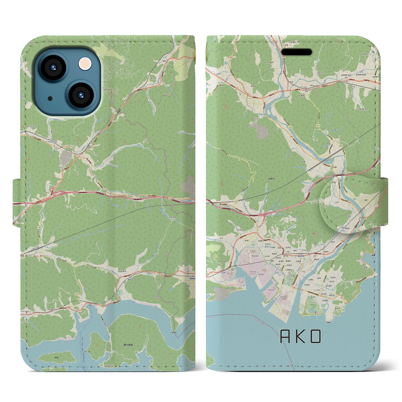 【赤穂(兵庫県)】地図柄iPhoneケース(手帳タイプ)ナチュラル・iPhone 13 用