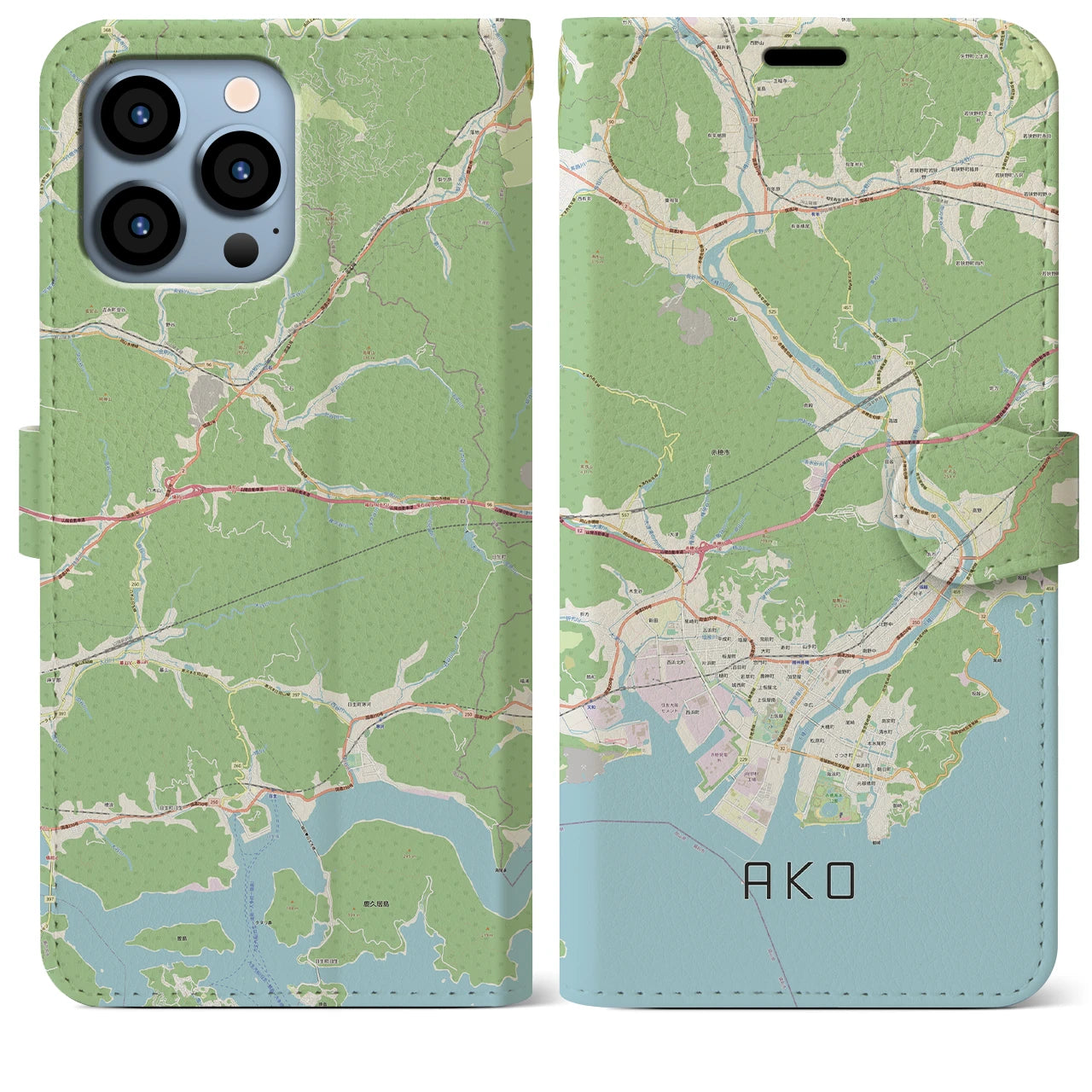 【赤穂(兵庫県)】地図柄iPhoneケース(手帳タイプ)ナチュラル・iPhone 13 Pro Max 用