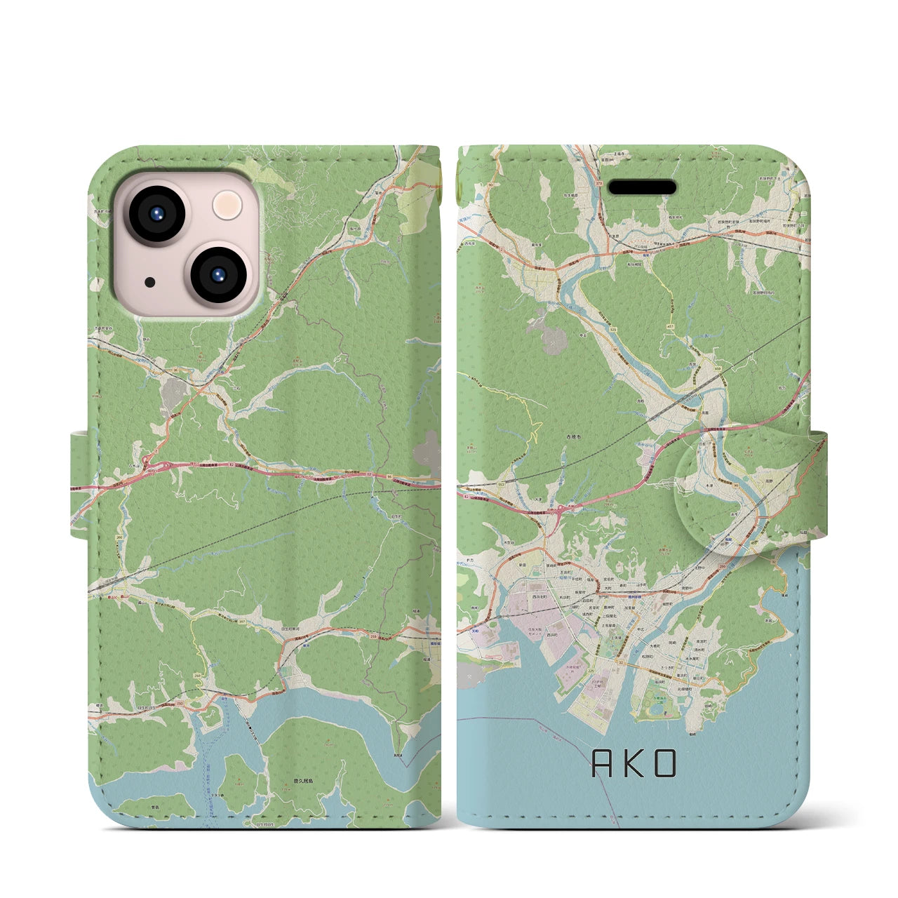 【赤穂(兵庫県)】地図柄iPhoneケース(手帳タイプ)ナチュラル・iPhone 13 mini 用