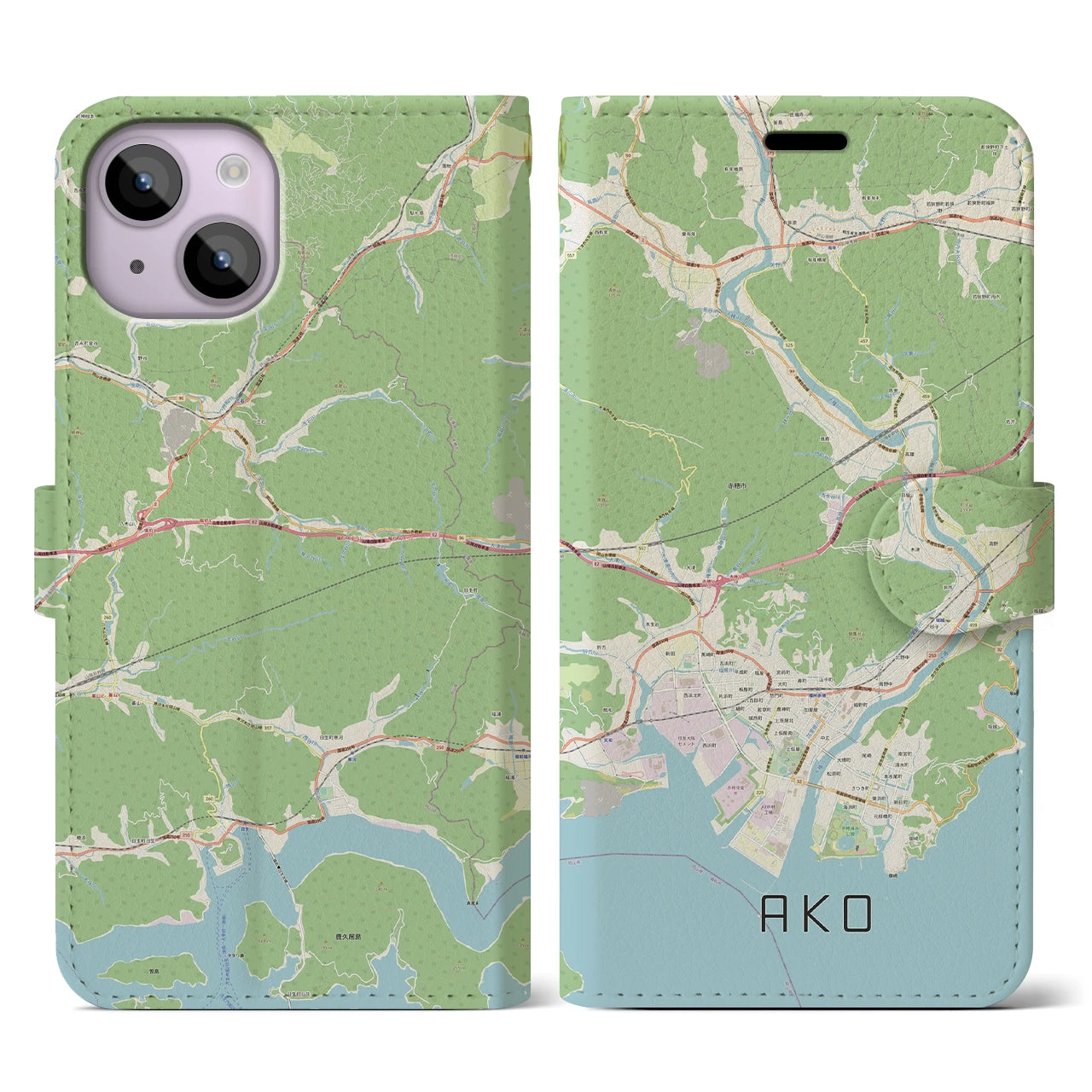 【赤穂(兵庫県)】地図柄iPhoneケース(手帳タイプ)ナチュラル・iPhone 14 用