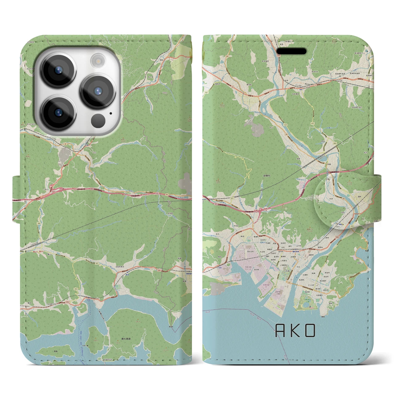 【赤穂(兵庫県)】地図柄iPhoneケース(手帳タイプ)ナチュラル・iPhone 14 Pro 用