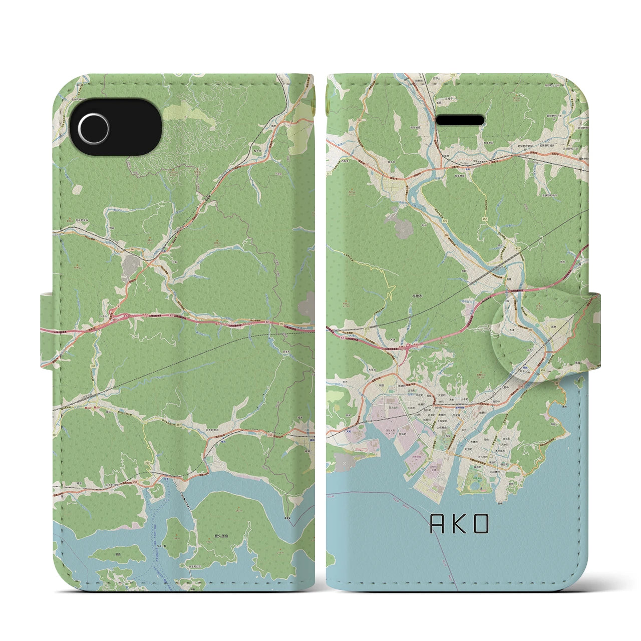 【赤穂(兵庫県)】地図柄iPhoneケース(手帳タイプ)ナチュラル・iPhone SE(第3 / 第2世代) / 8 / 7 / 6s / 6 用