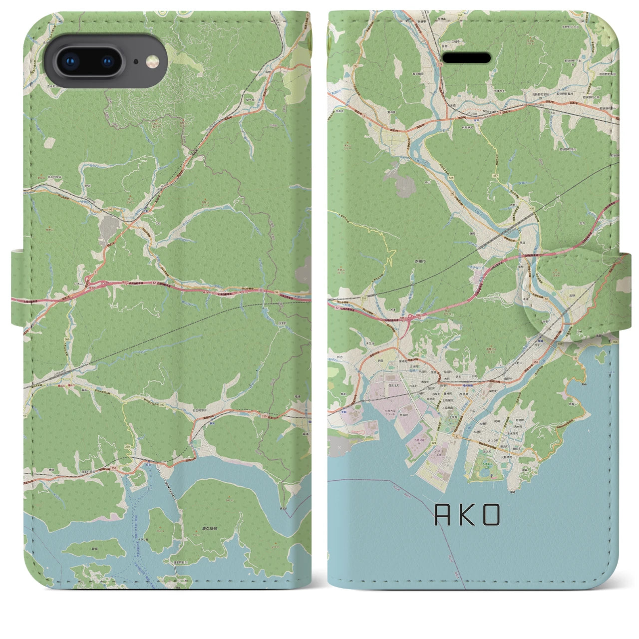 【赤穂(兵庫県)】地図柄iPhoneケース(手帳タイプ)ナチュラル・iPhone 8Plus /7Plus / 6sPlus / 6Plus 用