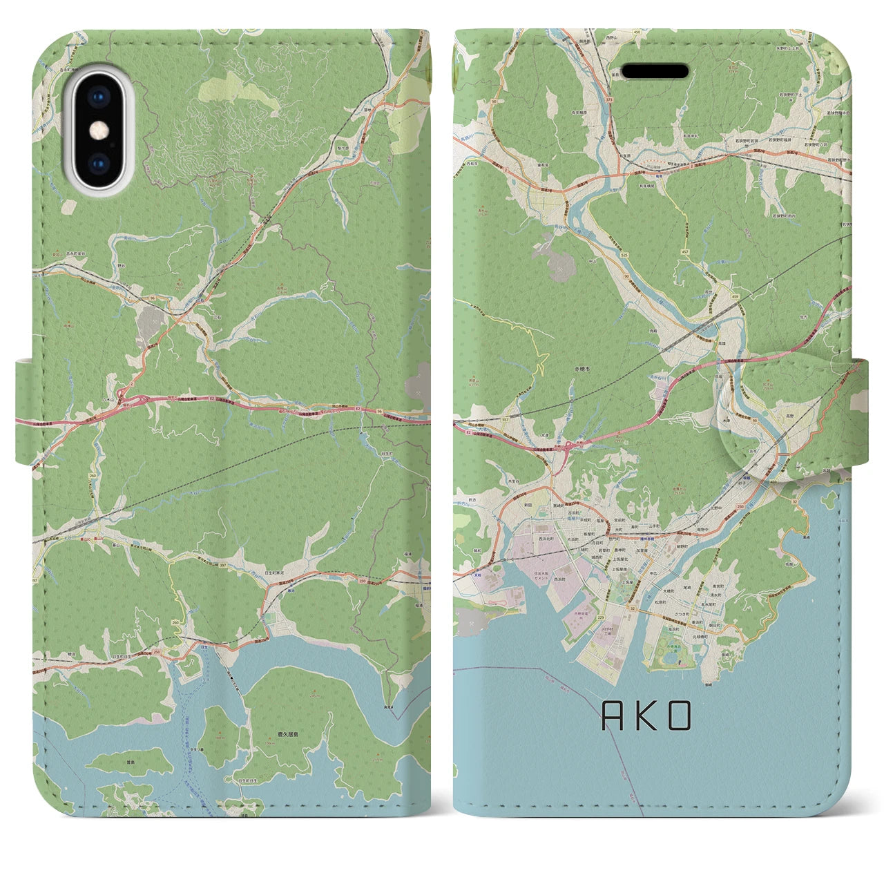 【赤穂(兵庫県)】地図柄iPhoneケース(手帳タイプ)ナチュラル・iPhone XS Max 用